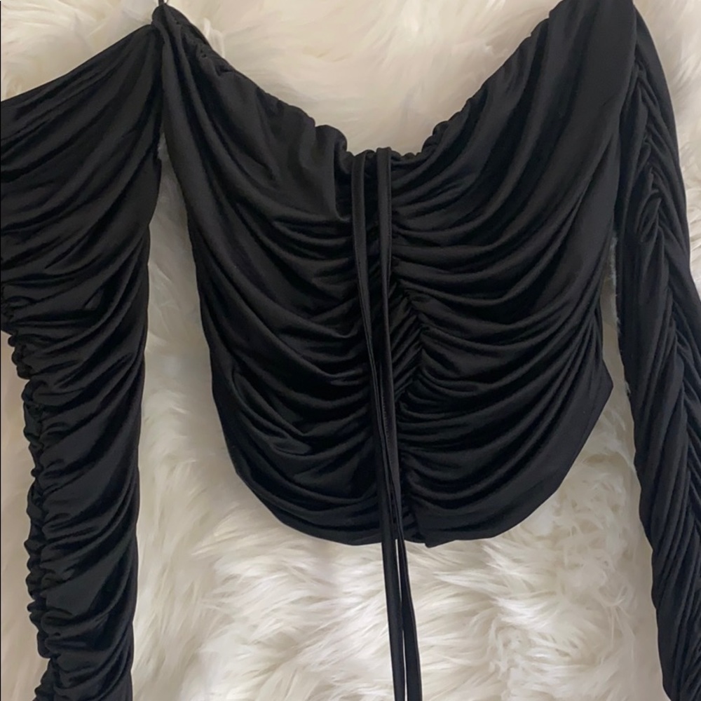 Satin Ruched off shoulder cropped top